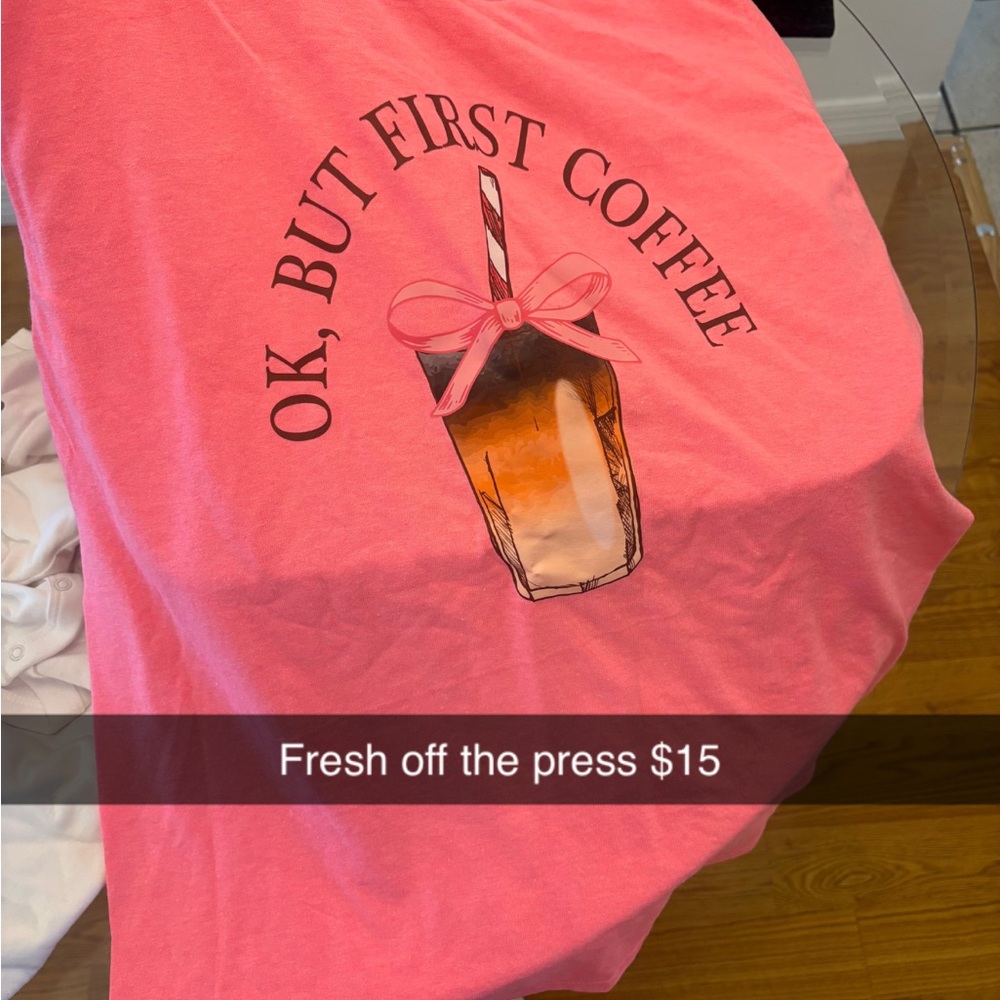 Pink Graphic Tee with Coffee Print
